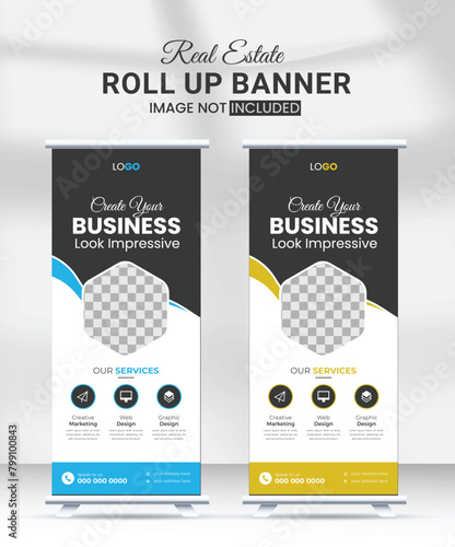 Modern creative corporate business standee x rollup pullup signage retractable banner with multiple trendy gradient colors design vector bundle template