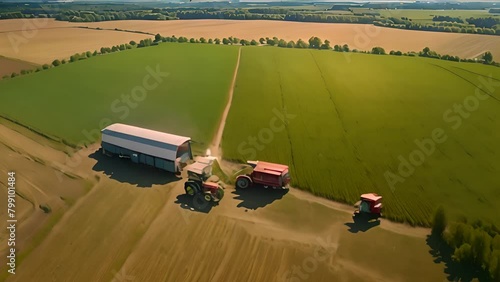 Three Red Farm Trucks in a Field Generative AI photo