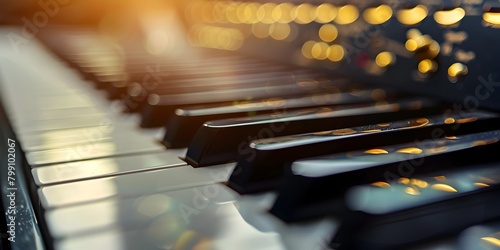 Elegant piano keyboard with dramatic lighting and blurred background capturing the essence of music and entertainment
