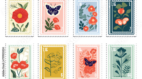 Postage stamps set. Post marks designs with perfora