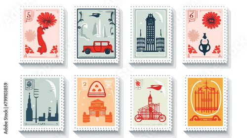 Postage stamps set. Post marks designs with perfora