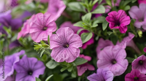 Purple flowers pot outside