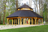 RABKA ZDROJ, POLAND - APRIL 11, 2024: New cafe in a public park in Rabka Zdroj, Poland.