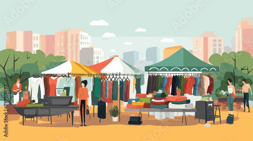 Poster template for flea market or rag fair with bu photo