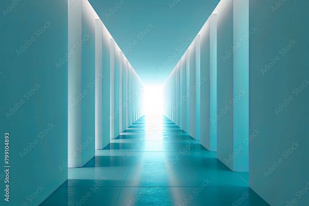 Obraz premium Luminous Passage: Minimalist Corridor in Blue and White