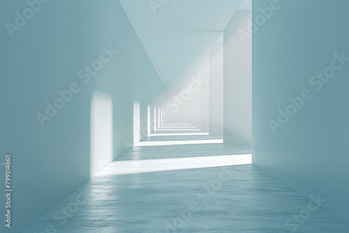 Luminous Passage: Minimalist Corridor in Blue and White