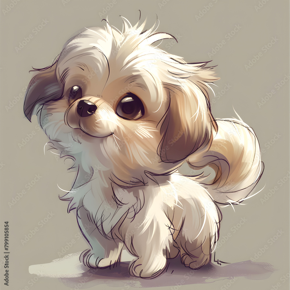 Naklejka premium a_fluffy_chibi-style_drawing_of_a_baby_chibi_dog