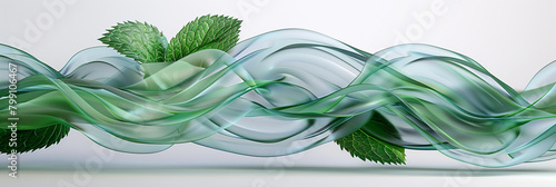 A calming wave of cool mint, rendered with a soft gradient and a transparent, glass-like texture that suggests the refreshing and soothing qualities of mint leaves, captured in photo