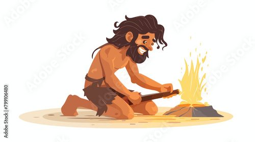 Primitive archaic man or caveman dressed in skin cl photo