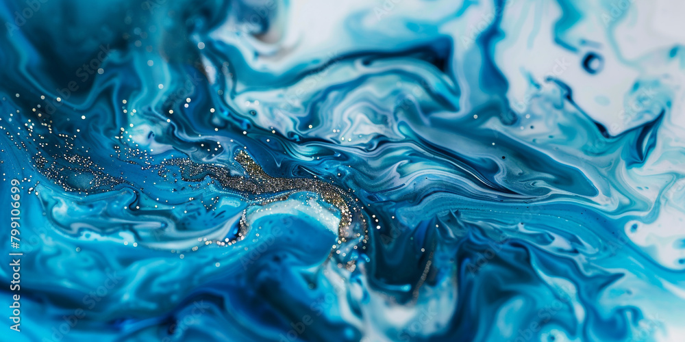 Soothing azure marble ink spreading serenely over an abstract backdrop, illuminated by radiant glitters. Soothing azure marble ink spreading serenely over an abstract backdrop, illuminated by radiant glitters.