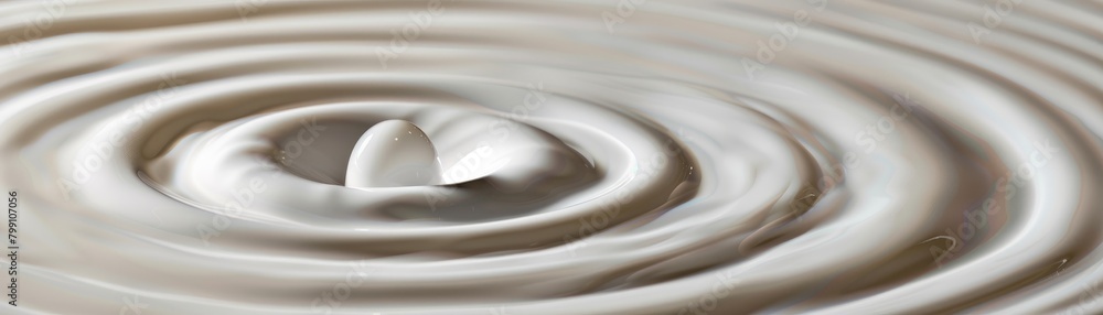 Fototapeta premium Macro shot of a milk droplet creating ripples as it hits the surface, showcasing detailed texture and motion,