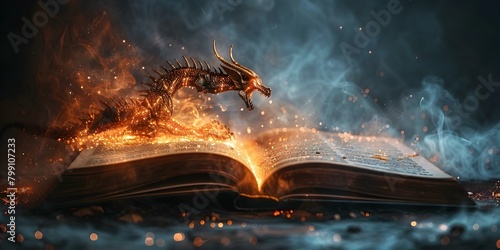 Mythical Tome Unleashing Fiery Dragon s Power Ignites Imagination for Fantastical Storytelling photo