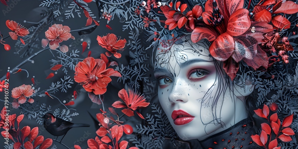 Otherworldly Floral Elegance A Mythic Fashion Fantasy Portrait