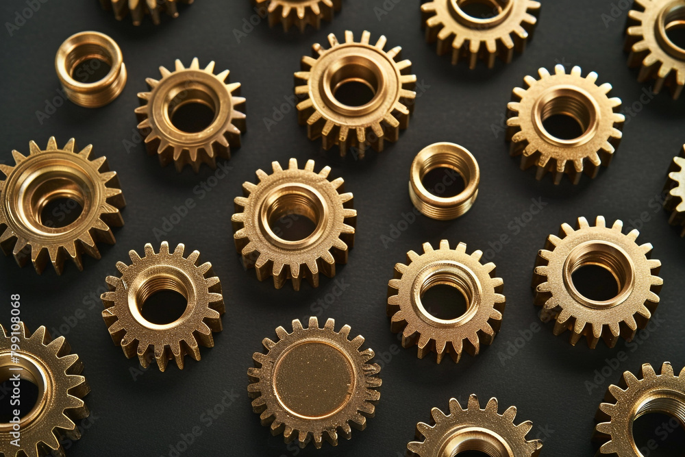 The gold gears isolated in black background. Concept of precision and engineering. The gold gears isolated in black background. Concept of precision and engineering.