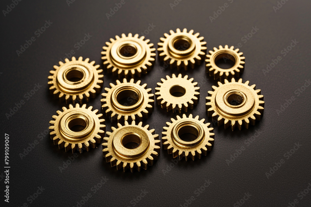 The gold gears isolated in black background. Concept of precision and engineering. The gold gears isolated in black background. Concept of precision and engineering.