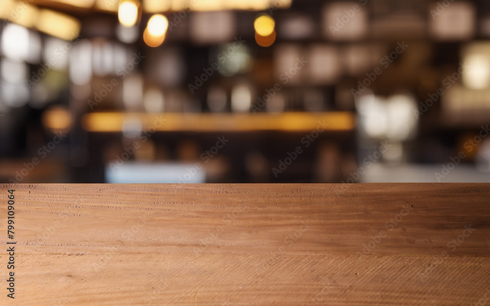 A wooden plank inside a cafe interior
