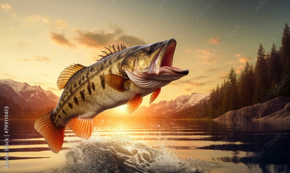 Majestic Fish Leaping at Sunset. Generative ai Majestic Fish Leaping at Sunset. Generative ai