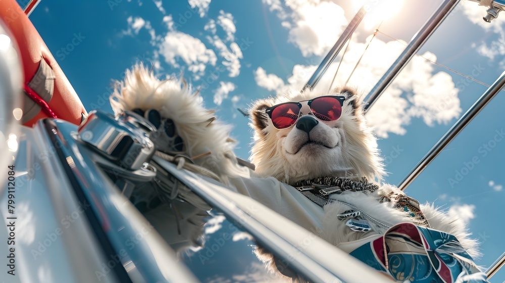 Fototapeta premium Stylish Anthro Sloth Living the High Life on a Luxurious Yacht Generative ai