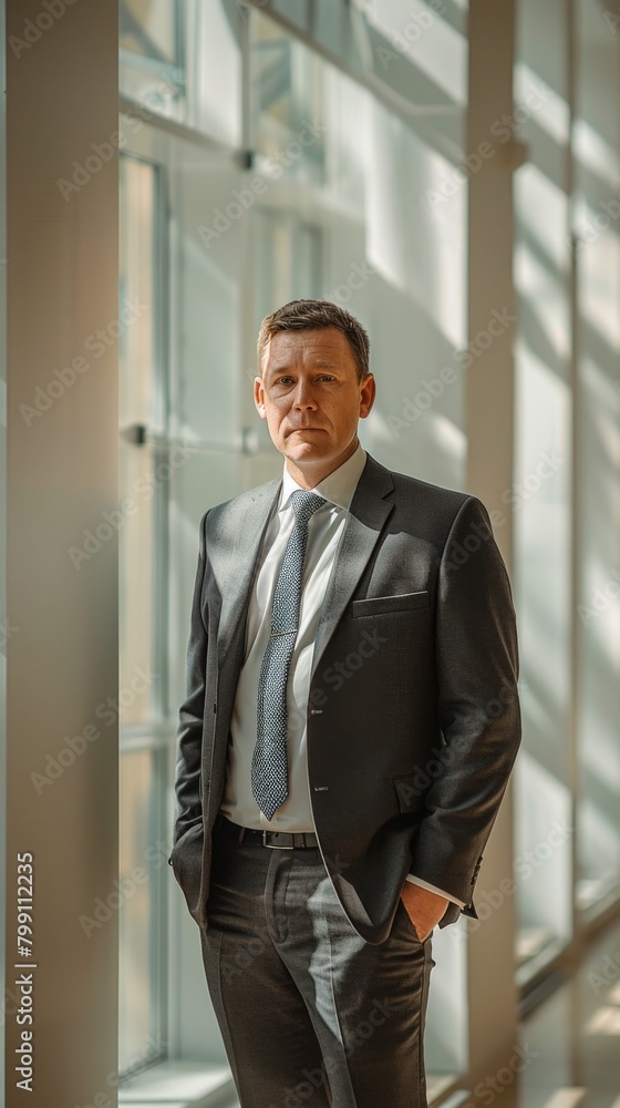 Man in Suit and Tie Standing in Front of Window Man in Suit and Tie Standing in Front of Window