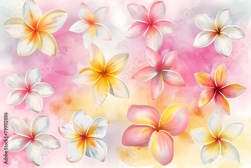 Watercolor frangipani flower clipart collection