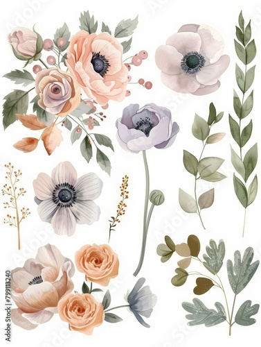 Pastel Floral Bouquet with Eucalyptus and Roses Generative AI