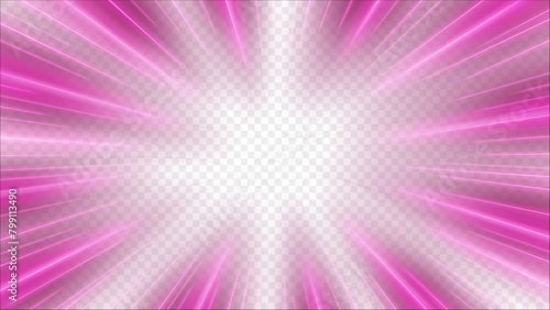 Pink Rays Zoom In Motion Effect, Light Color Trails, Ready For White Background Or Png, Vector Illustration
