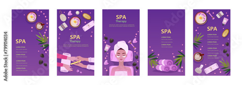 Set of banners for spa salon. Beauty and care.Vertical templates for posters, flyers, brochures, stories. Vector illustration.