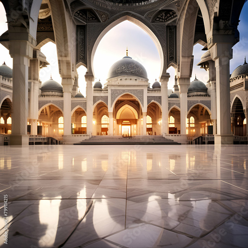 photo of a beautiful islamic mosque for ramadan, eid al, fitr, adha, muharram, posts, etc. generative ai © Saba