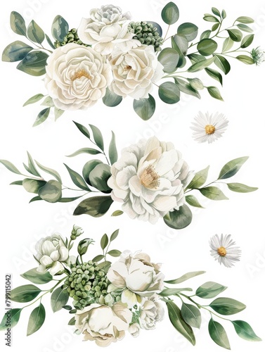 Delicate Floral Bouquets and Wreaths for Wedding Decor Generative AI © Alex