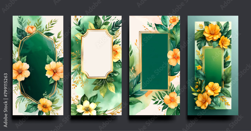 Luxury wedding invitation card background with golden line art flower ...