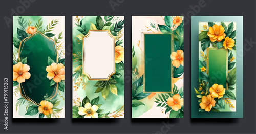 Luxury wedding invitation card background with golden line art flower and leaves, VIP cover, Golden text lettering. New Year and Christmas design, Birthday invitation, watercolor style
