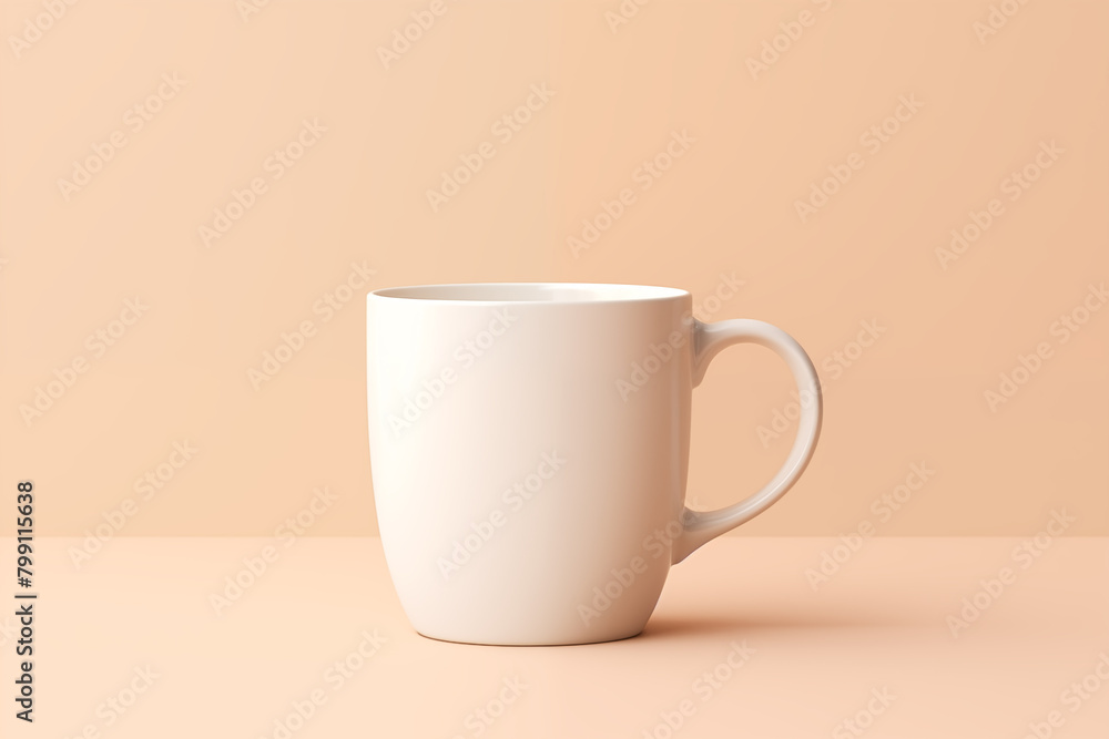 White ceramic mug isolated on cream background White ceramic mug isolated on cream background