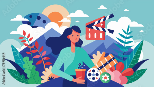 Surrounded by the beauty of nature and the freedom of creative expression filmmakers are inspired to push boundaries and challenge societal norms. Vector illustration