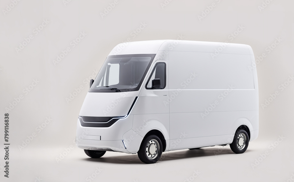 Small delivery postal truck isolated against a neutral background copy space. Ideal for transportation, logistics, and delivery concepts.