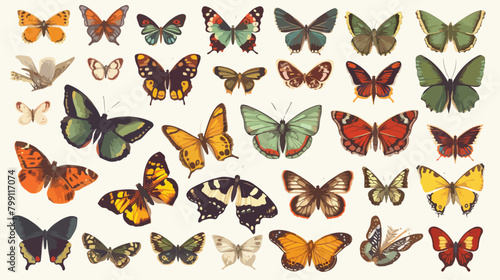 Realistic butterflies set. Flying insects delicate