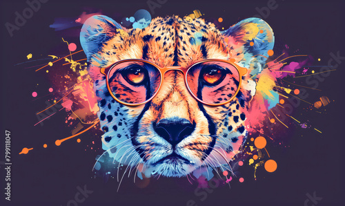 abstract illustration of a cheetah in childish style, logo for t-shirt print