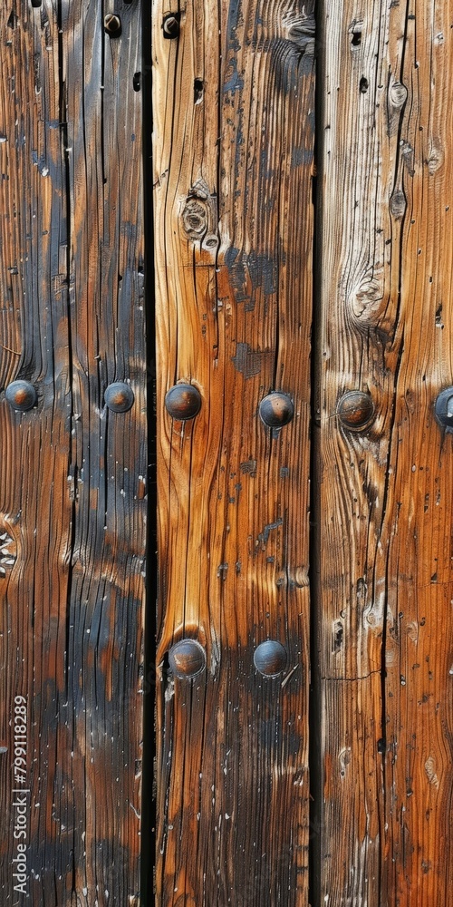 Obraz premium Close Up of Wooden Fence With Rivets