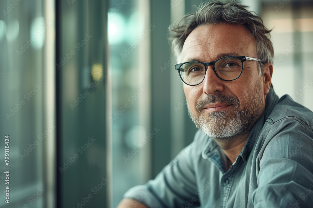 Portrait of a handsome man with glasses and a goatee in a casual shirt. Middle aged male business professional portrait Portrait of a handsome man with glasses and a goatee in a casual shirt. Middle aged male business professional portrait