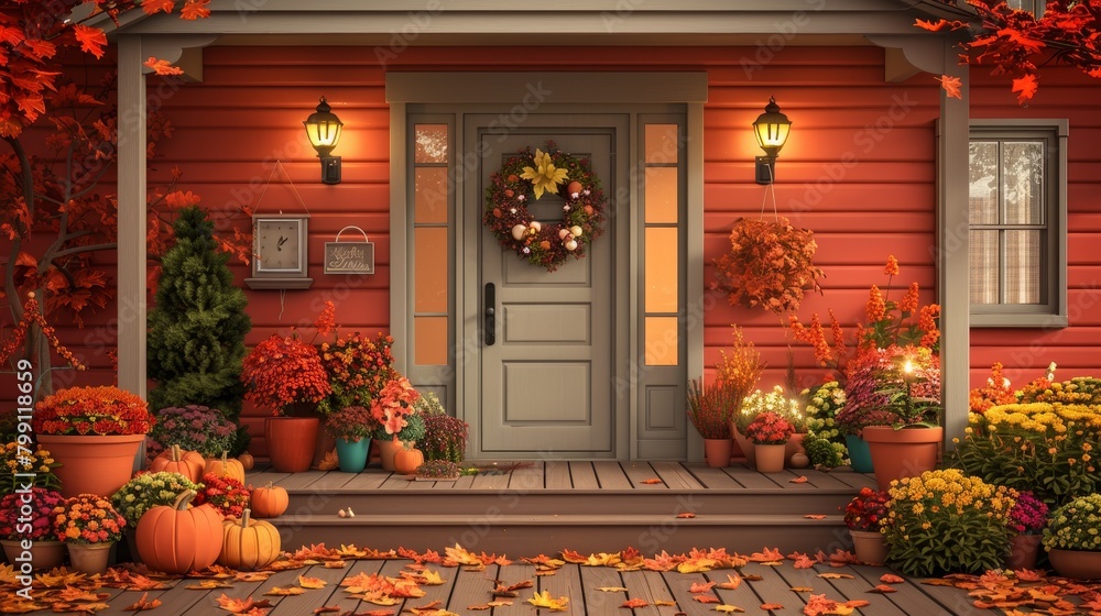 Seasonal Decor Outdoor: A 3D vector illustration featuring outdoor seasonal decor