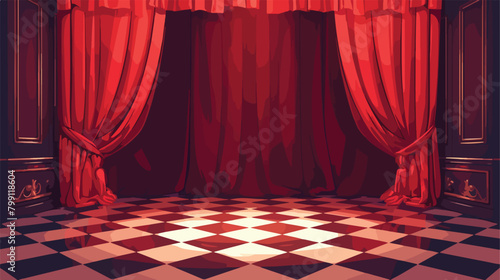 Red room. Horisontal background with red velvet cur photo