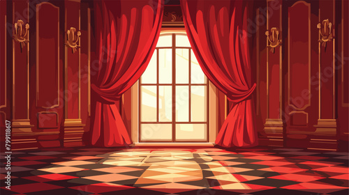 Red room. Horisontal background with red velvet cur photo