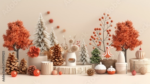 Seasonal Decor Style  A 3D vector illustration featuring various styles of seasonal decor