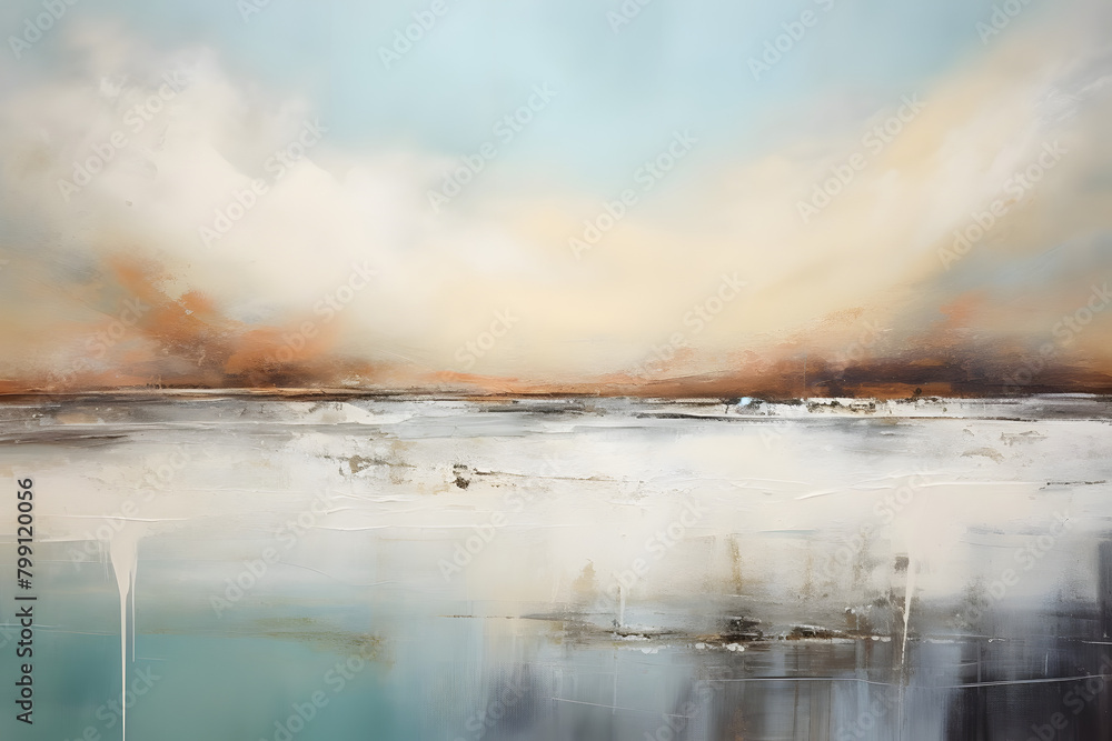 Silent Seaside Serenity, abstract landscape art, painting background, wallpaper, generative ai