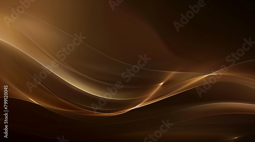 Warm Golden Waves, Silky Smooth Abstract, Luxurious Brown Background Design with Copy Space