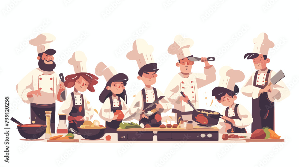 Restaurant chef cooks group. Kitchen workers at wor