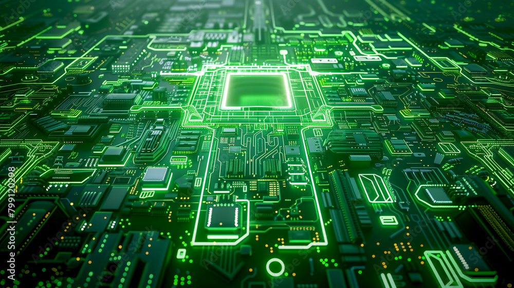 Fototapeta premium A computer chip is shown in a green color