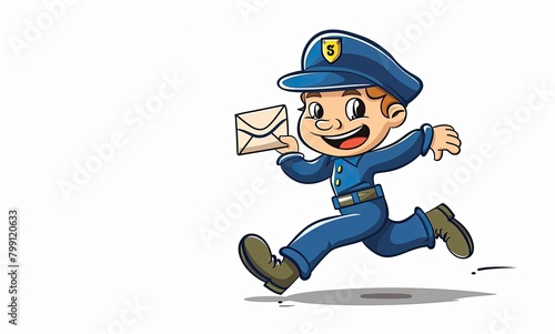 Smiling courier running to deliver parcel on orange background, space for text.