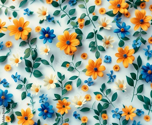 Close Up of Bunch of Flowers on White Surface