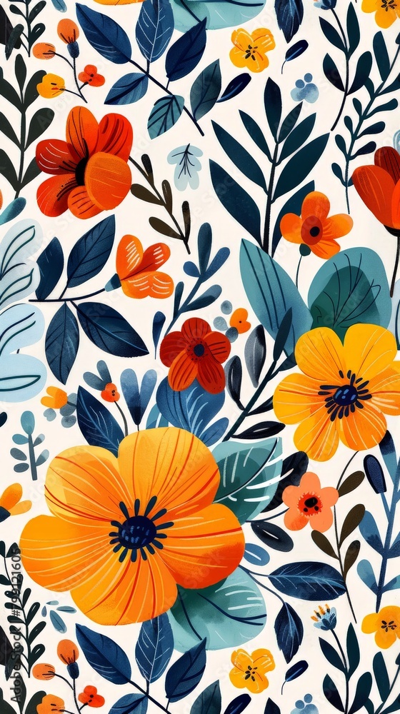 Colorful Flower Pattern on White Background Colorful Flower Pattern on White Background