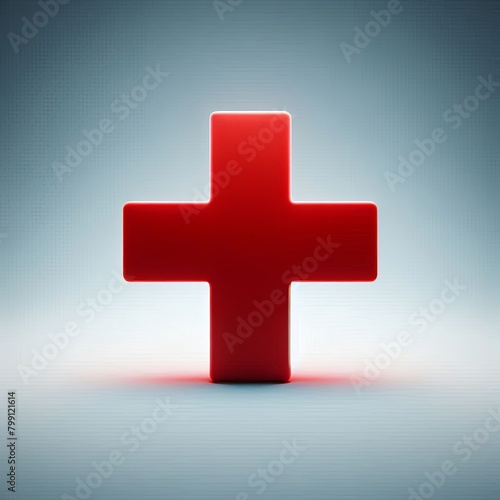 Volumetric red cross on a gray background photo